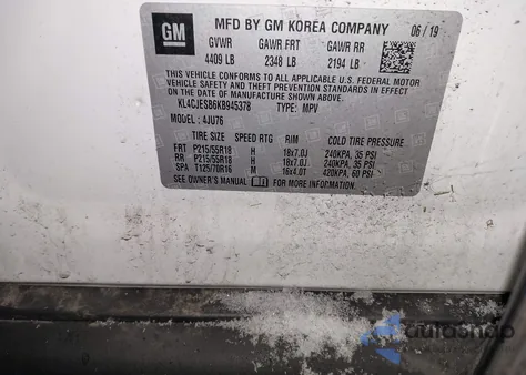 2019 Buick Encore Awd Preferred z USA, uszkodzony, nr VIN KL4CJESB6KB945378